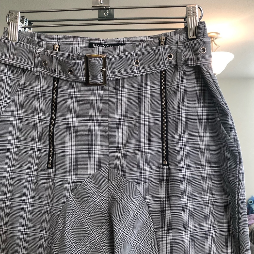 Nasty Gal Grey Plaid Moto Pants
